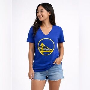 NBA Golden State Warriors Blue V-Neck Women's Top with Yellow Graphic